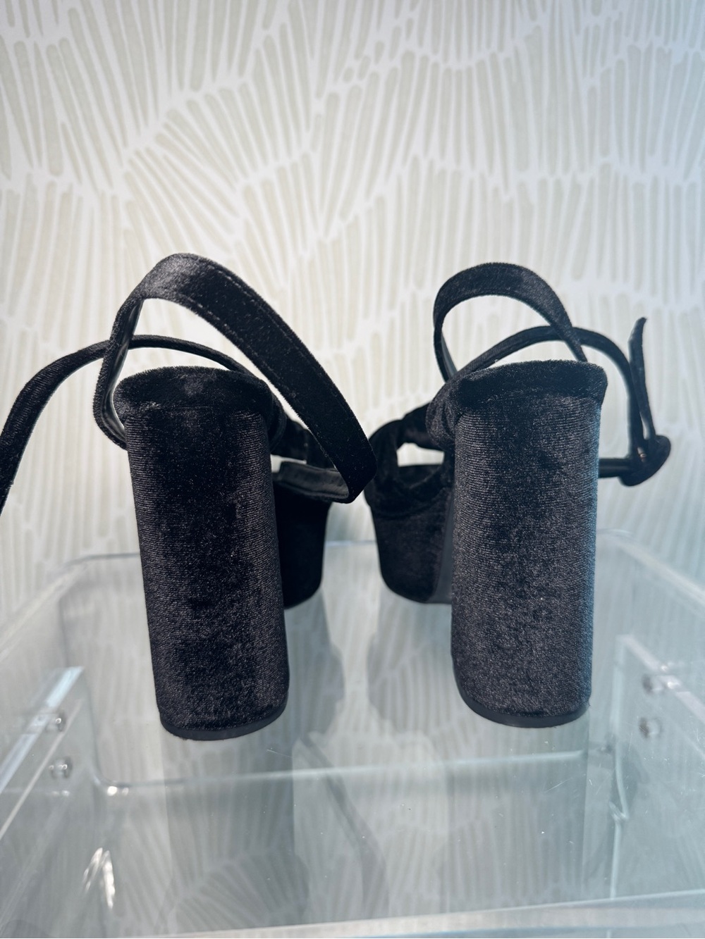 ASOS Black Velvet Bow Ankle-Strap Platform Heels - Picture 3 of 4